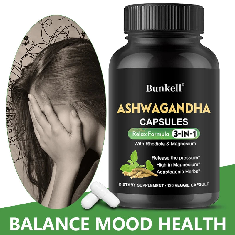 Ashwagandha Supplement with Magnesium and Rhodiola Rosea Extract-Calm & Focus Formula