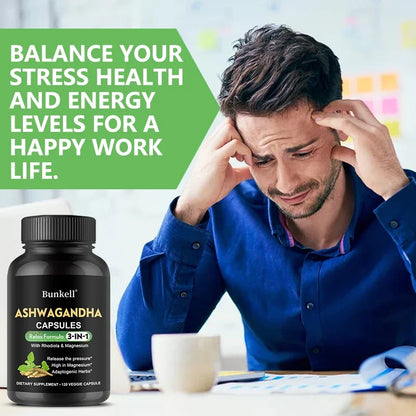 Ashwagandha Supplement with Magnesium and Rhodiola Rosea Extract-Calm & Focus Formula