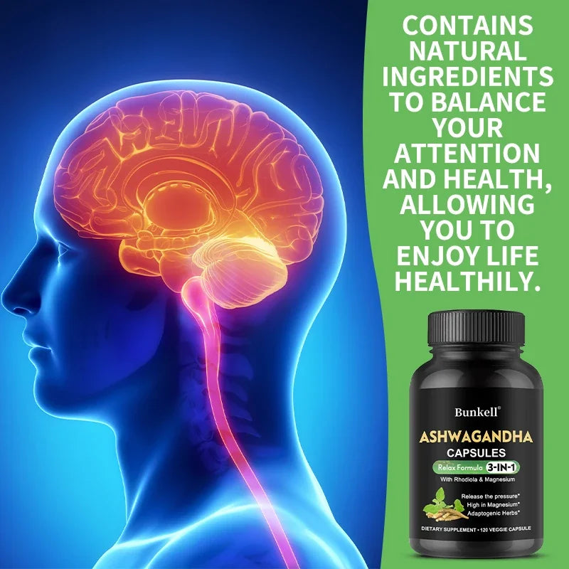 Ashwagandha Supplement with Magnesium and Rhodiola Rosea Extract-Calm & Focus Formula